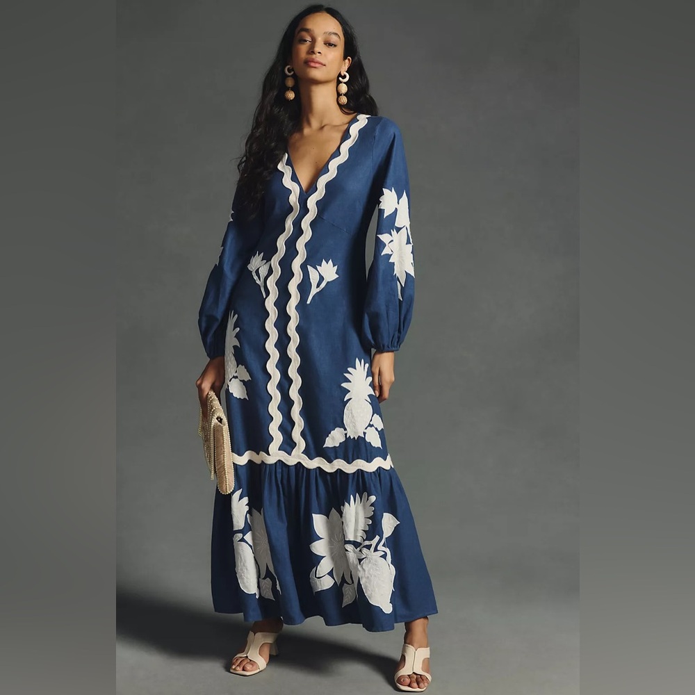 FARM Rio Blue and White Maxi Dress